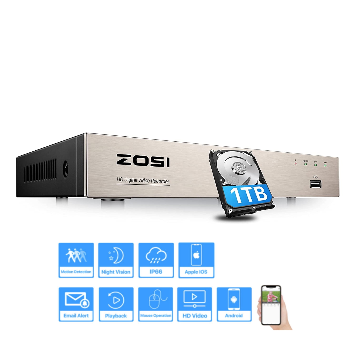 ZOSI 1080P 8CH 4in1 Security Camera DVR HD TVI CCTV DVR Network