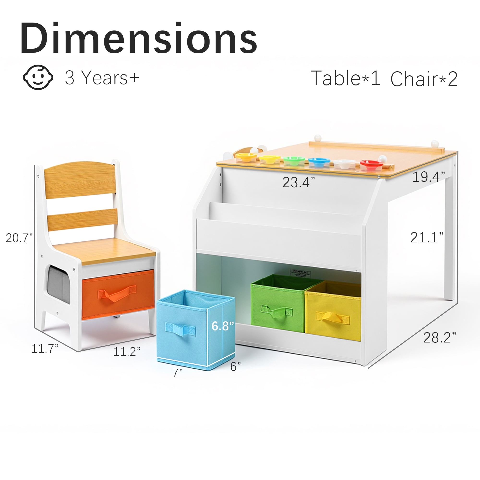 AILEEKISS Kids Table and Chair Set,Children Play Activity Desk for Drawing with 3 Drawers, Natural