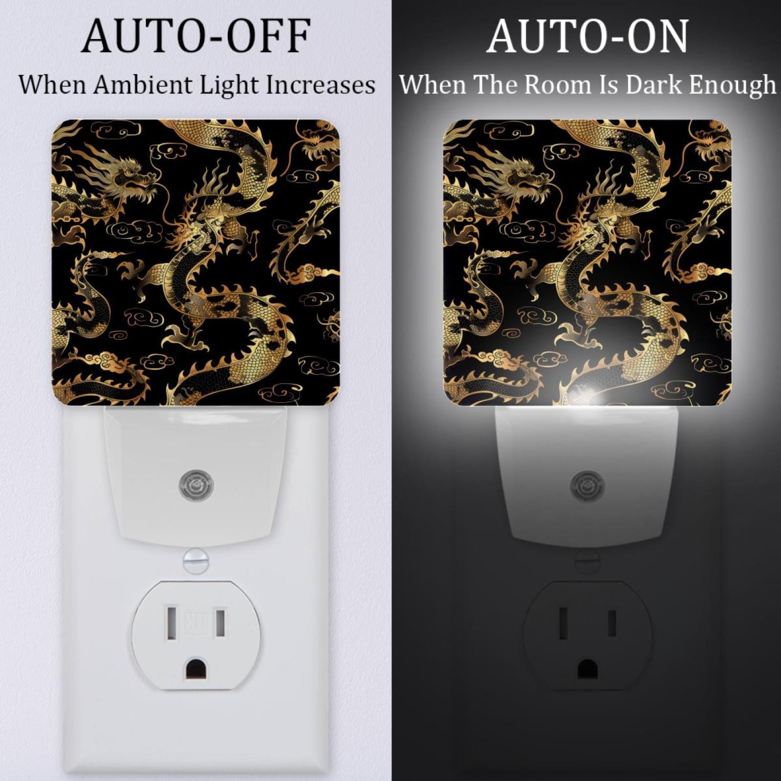 PhooArto Chinese Golden Dragon Silhouette Plug in LED Night Light Auto Sensor Dusk to Dawn Decorative Night for Bedroom, Bathroom, Kitchen, Hallway, Stairs, Baby's Room, Energy Saving