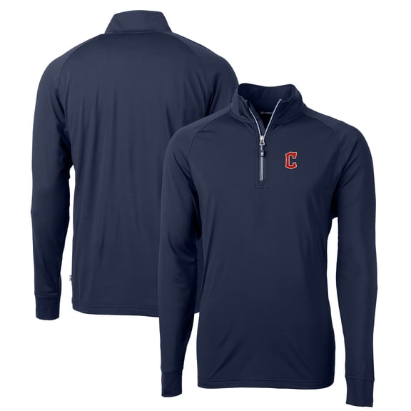Men's Cutter & Buck Navy Cleveland Guardians Big & Tall Adapt Eco Knit Stretch Recycled Quarter-Zip Pullover Top