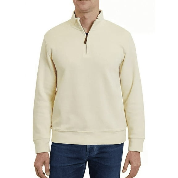 Lands' End Men's Bedford Rib Quarter Zip Pullover (Golden Candle Light, Small)