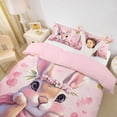 thumbnail image 2 of Erosebridal Cute Rabbit Bunnies Duvet Cover Set for Girls, Happy Easter Theme Bedding Full, Pink Reversible 3 Pieces, 1 Duvet Cover and 2 Pillowcases, No Comforter, 2 of 6