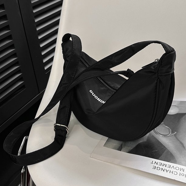 Harajuku Hobo Bag Casual Zipper Crossbody Bag Nylon suave para regalo (Negro) Sywqhk Para Estrenar