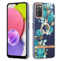 Allytech Galaxy A03S Case Cover, Soft TPU Back Cover with Ring Holder Stand Shockproof Anti-Scratch Slim Fit Bumper Phone Case for Samsung Galaxy A03S, Green Flower