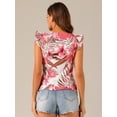 thumbnail image 4 of DARING DIVA Women's Tropical Square Neck Ruffle Tank Top M Pink White, 4 of 6