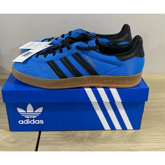 Adi - das Mens Gazelle Shoes Size 6.5 Bright Blue / Core Black / Gum Womens 7.5 New