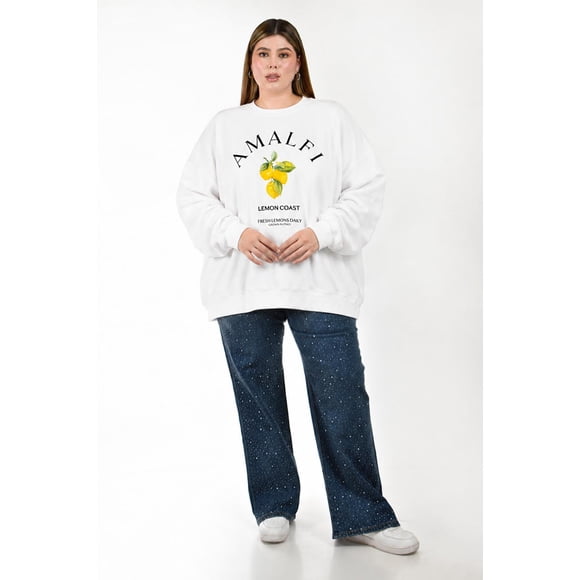 Sudadera Oversize Amalfi Roman Fashion /Tallas Extras, 3846 (Blanco) blanco 40