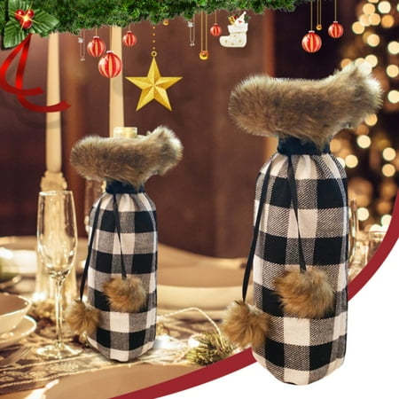 

KEUSN Christmas Buffalo Plaid Bottle Covers Holiday Bottle Holder With Collar Bottle