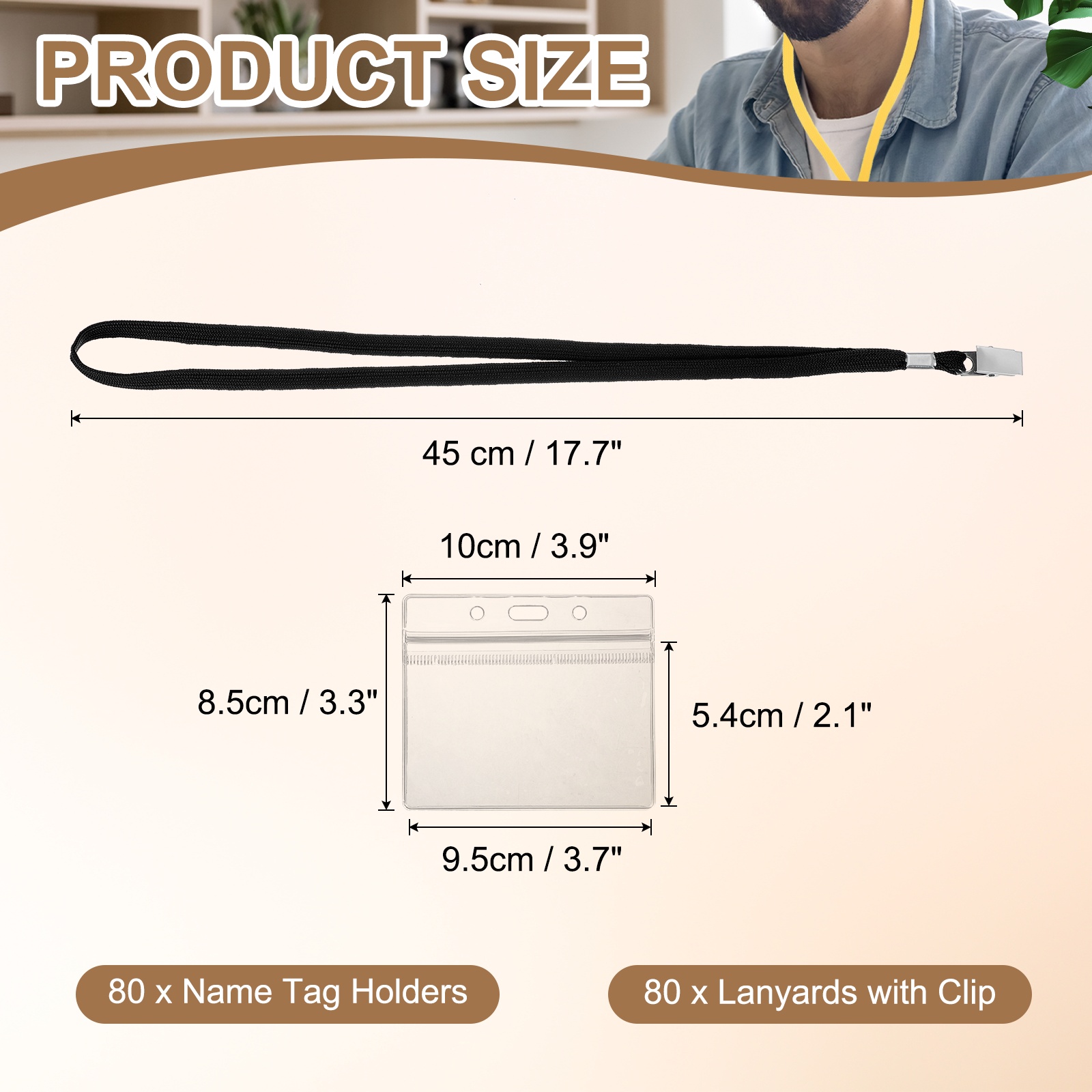 Uxcell 80 Set Name Tag Holders with Lanyard, Plastic Waterproof Horizontal Badge Holder with Alligator Clip Lanyards for ID Badges Office Teacher Events Meetings, Black(4x2 Inch)