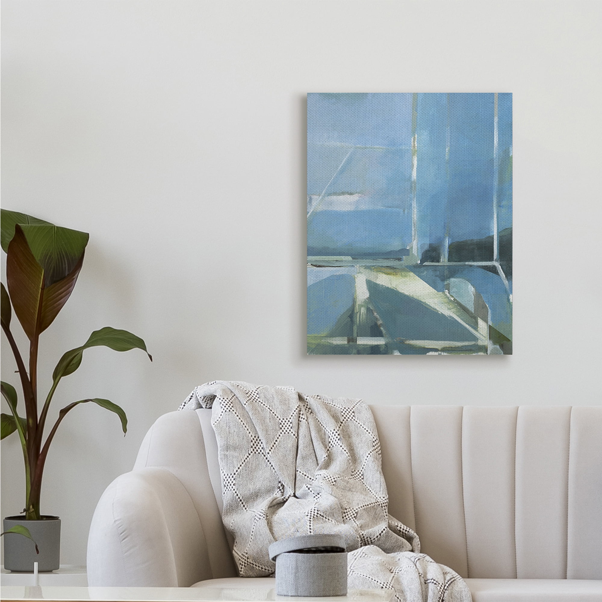 Abstract Coastal View From Window Blue Sky 24 in x 30 in Painting Canvas Art Print, by Stupell Home Décor