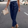 thumbnail image 6 of fartey Wide Leg Pants for Women 2024 High Paperbag Waist Solid Color Slim Trousers with Waist Tie Pockets Lounge Vacation Work Pants, 6 of 6