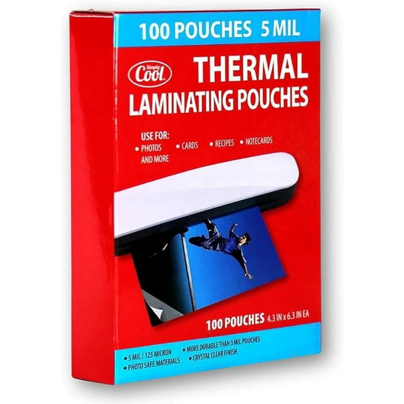 Simply Cool 5MIL Thermal Laminating Sheets (100 Count) 4.3x6.3 inch, Card Size Dry-Erase Friendly Sheets, Compatible with Laminators Crystal, Clear Laminated Finish