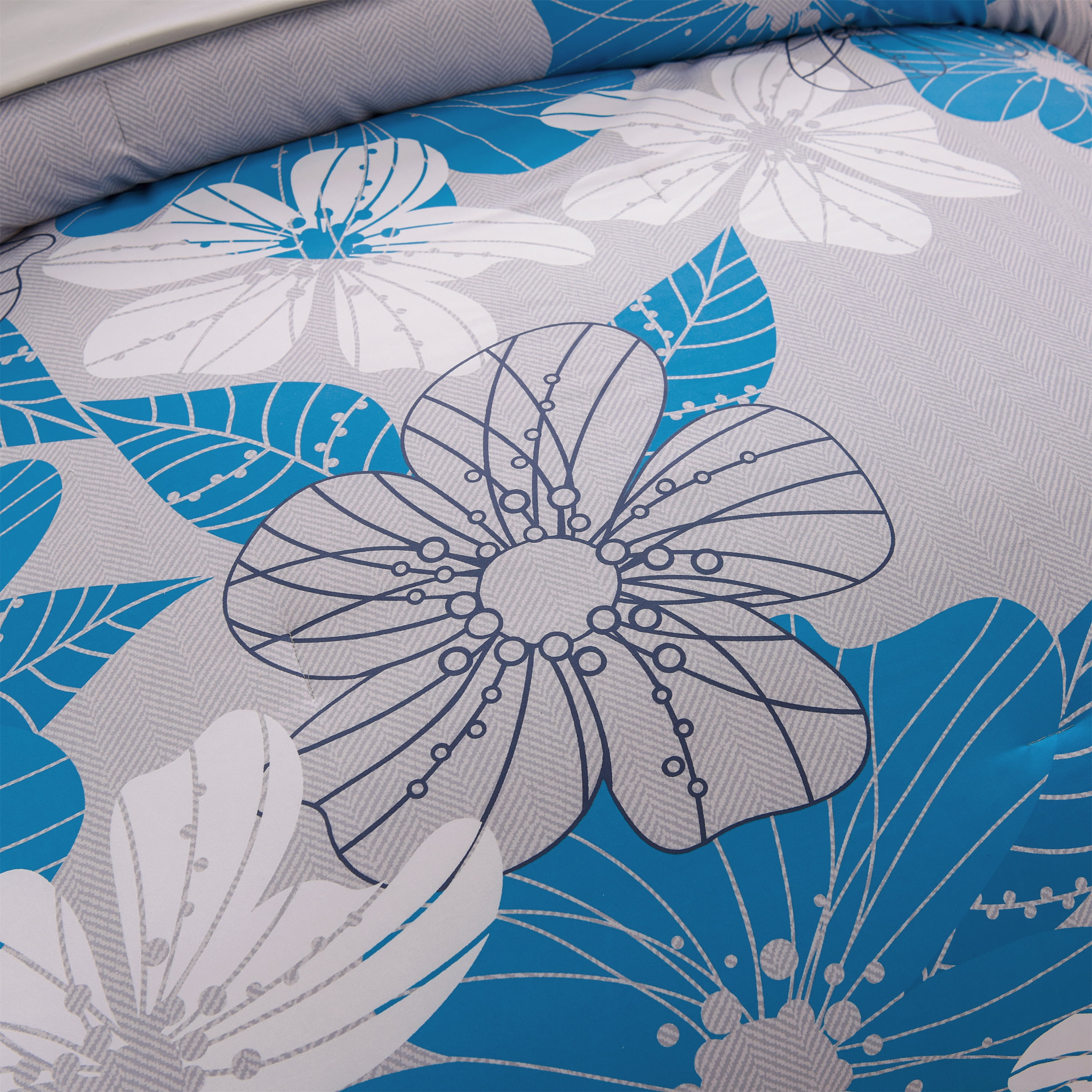 Btargot 6PCS Bed-in-a-Bag Queen Blue Flower Comforter Set Adult Soft Botanical Boho Bedding Set
