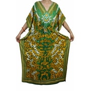 Mogul Womens Maxi Caftan Printed Kimono Style Swimsuit Beach Cover Up Evening Wear House Dress XXXL