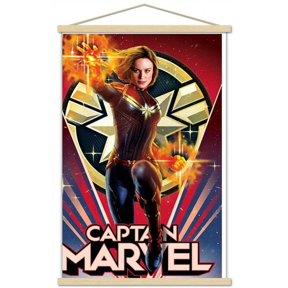 Marvel Cinematic Universe - Captain Marvel - Heroic Wall Poster with Wooden Magnetic Frame, 22.375" x 34"