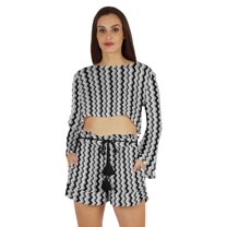 Inkmeso Sexy 2 Piece Outfit For Womens Crop Top & Elastic Waist Short Set with pocket