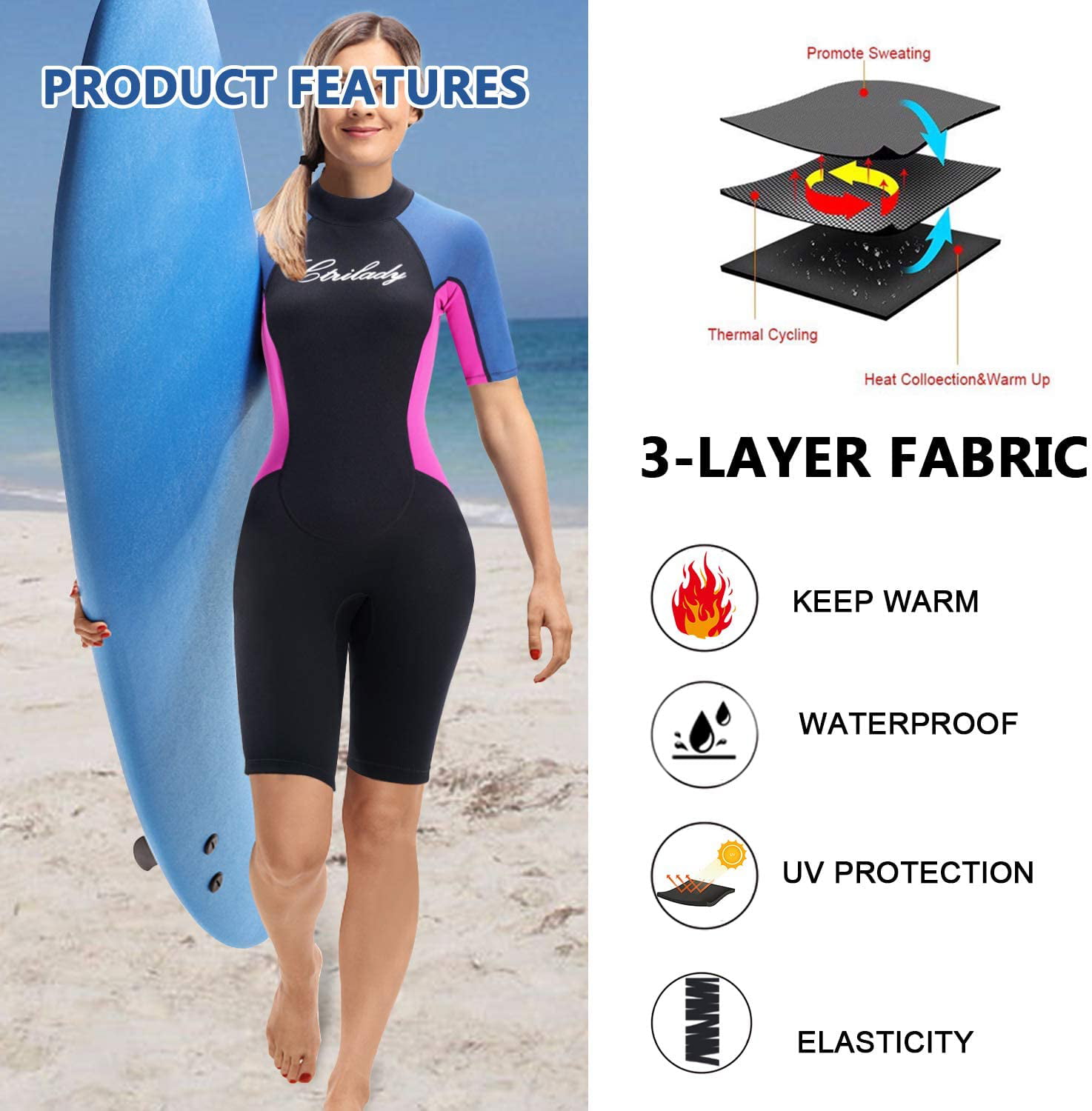 Full Coverage Lady Swimsuit Wetsuit for Snorkeling Swimming Diving Kayaking 