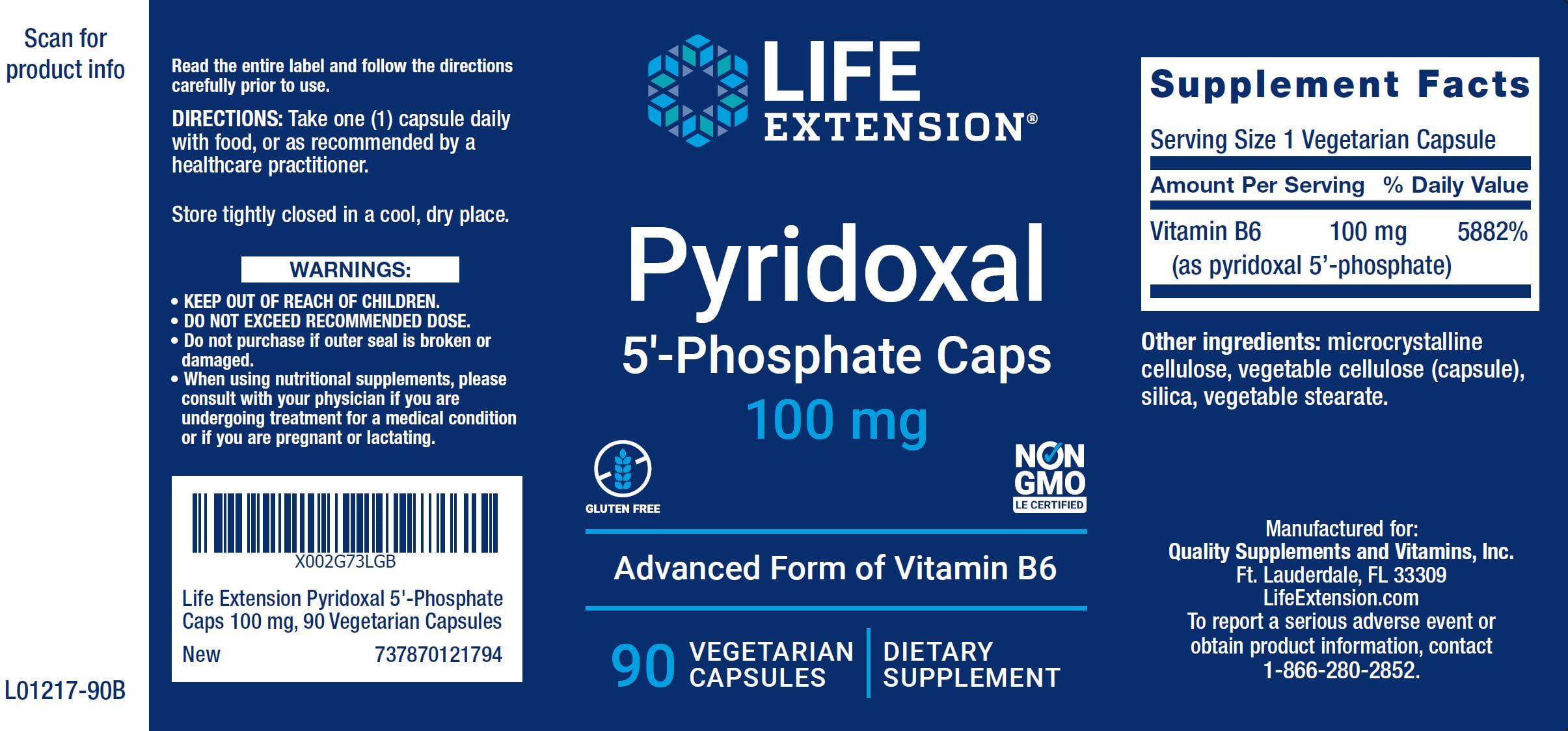 Buy Life Extension Pyridoxal 5Phosphate (P5P) 100 mg, 90 Vegetarian