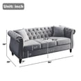 thumbnail image 3 of 2 Piece 3-Seater Velvet Chesterfield Sofa for Living Room, 80" Tufted Sofa Set with 4 Pillows, Curved Backrest Rolled Arms, Grey, 3 of 8