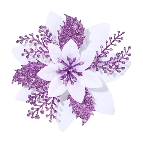 LKZQHMC 1 Piece Christmas Artificial Glitter Poinsettia Flowers Xmas Flowers Wedding Christmas Tree New Year Ornaments(Gold)