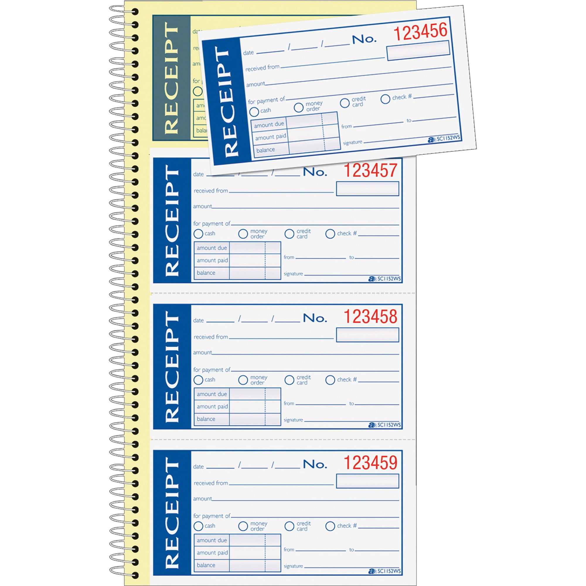 Adams® Write 'n Stick® Receipts, 2 Part Carbonless, White/Canary, 5-1/4 x 11 in, 200 Sets