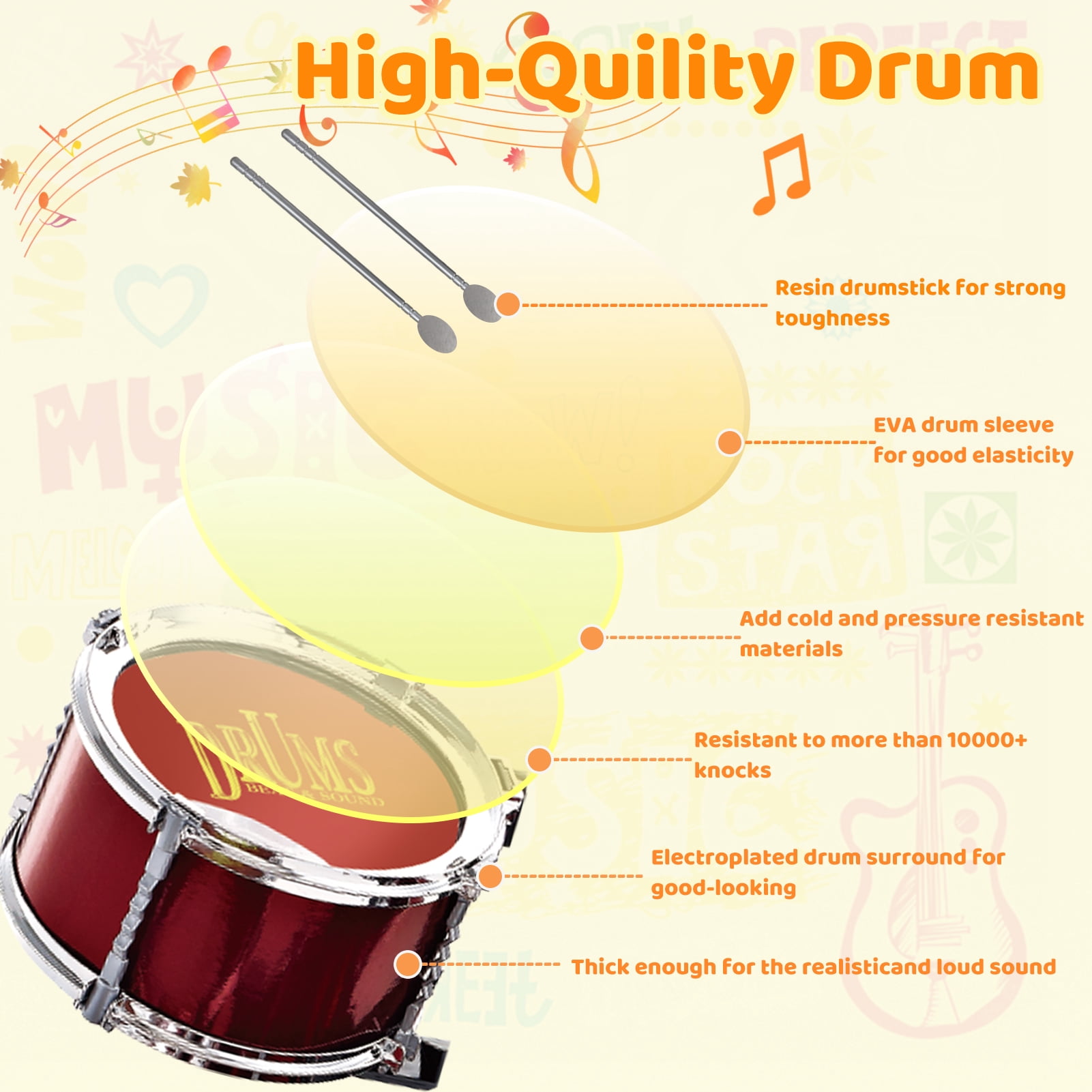 LINXUXIE Upgrade Big Size Kid Drum Set for Toddlers with 5 Jazz Drum Kit & Star Light Musical Instrument Toys,Boys Gils Gifts for Aged 1-3 3-5