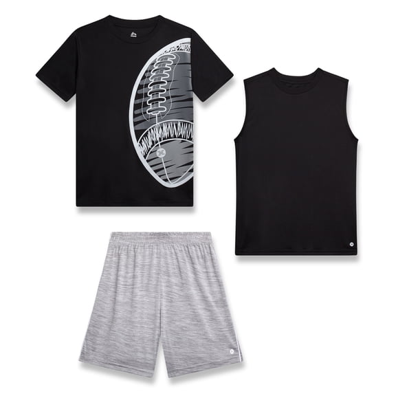RBX Boys Athletic Outfit Shorts Set Short Sleeve Shirts Dry Fit Sleeveless Jersey & Shorts 3 Piece