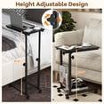 thumbnail image 4 of Spaco Rolling Height Adjustable Sofa End Side Table, Versatile C-Table, Black Top, Steel Frame, Perfect for Snacks, Dishes, Remotes, or as a Laptop Desk, 4 of 6