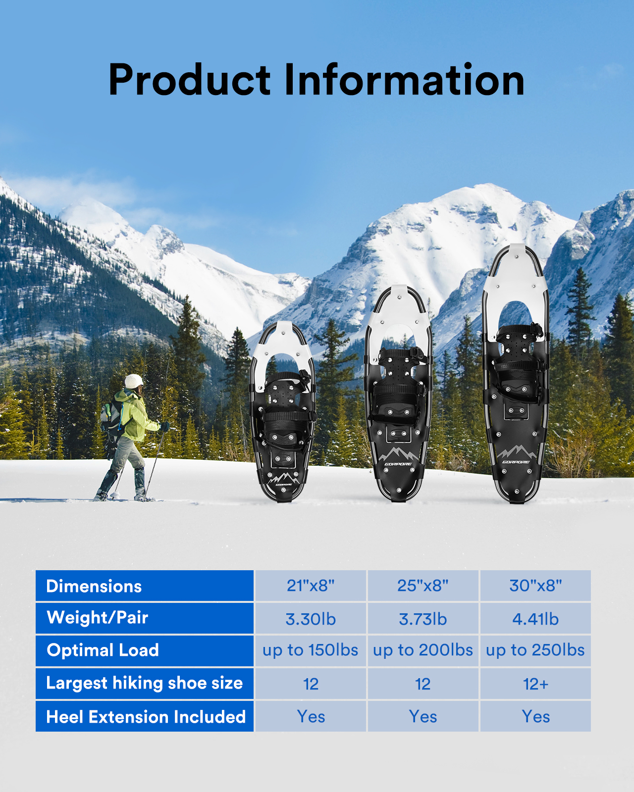超歓迎】 Xtrempro Snowshoes Snow Terrain Lightweight Ergonomic Design Aluminum  Alloy with 13 Point Crampons 80 120 160 210 300 lbs. Capacity- 17” 