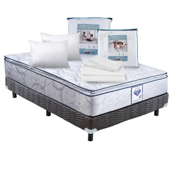 Colchón + Box Spring Air King Size City + 2 Almohadas Sc + Protector Ensueño + Juego de Sabanas Ensueño
