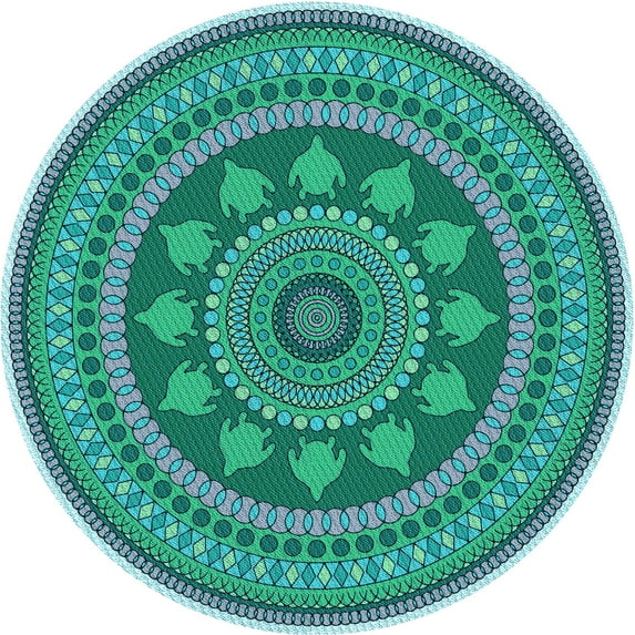 Ahgly Company Indoor Round Patterned Turquoise Green Area Rugs, 3' Round