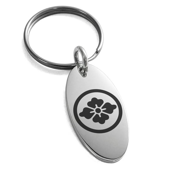 Tioneer Stainless Steel Goto Samurai Crest Engraved Small Oval Charm Keychain Keyring