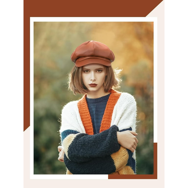Gatsby Newsboy Caps for Women 8 Panel PU Leather Apple Cap Vintage