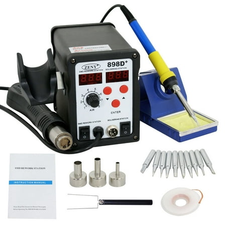 Zeny Latest 2in1 SMD Soldering Rework Station Hot Air & Iron 898D+ 11Tips ESD
