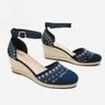 thumbnail image 2 of Dream Pairs Women's Comfort Wedge Espadrilles Sandals Ankle Strap Close Toe Platform Shoes Amanda-2 Navy Size 6, 2 of 5