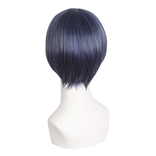 MapofBeauty 12//30cm Dark Grey and Black and Dark Blue Side Bangs Short Straight Cosplay Party Wig
