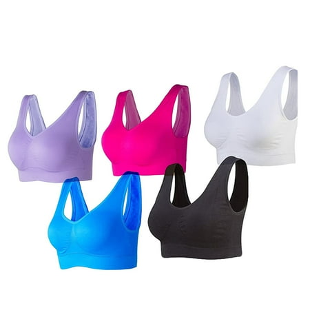 

Qcmgmg Women s Yoga Bras Comfort Sports Bra Workout Fitness Seamless Support Bras for Women 5 Pack 4XL