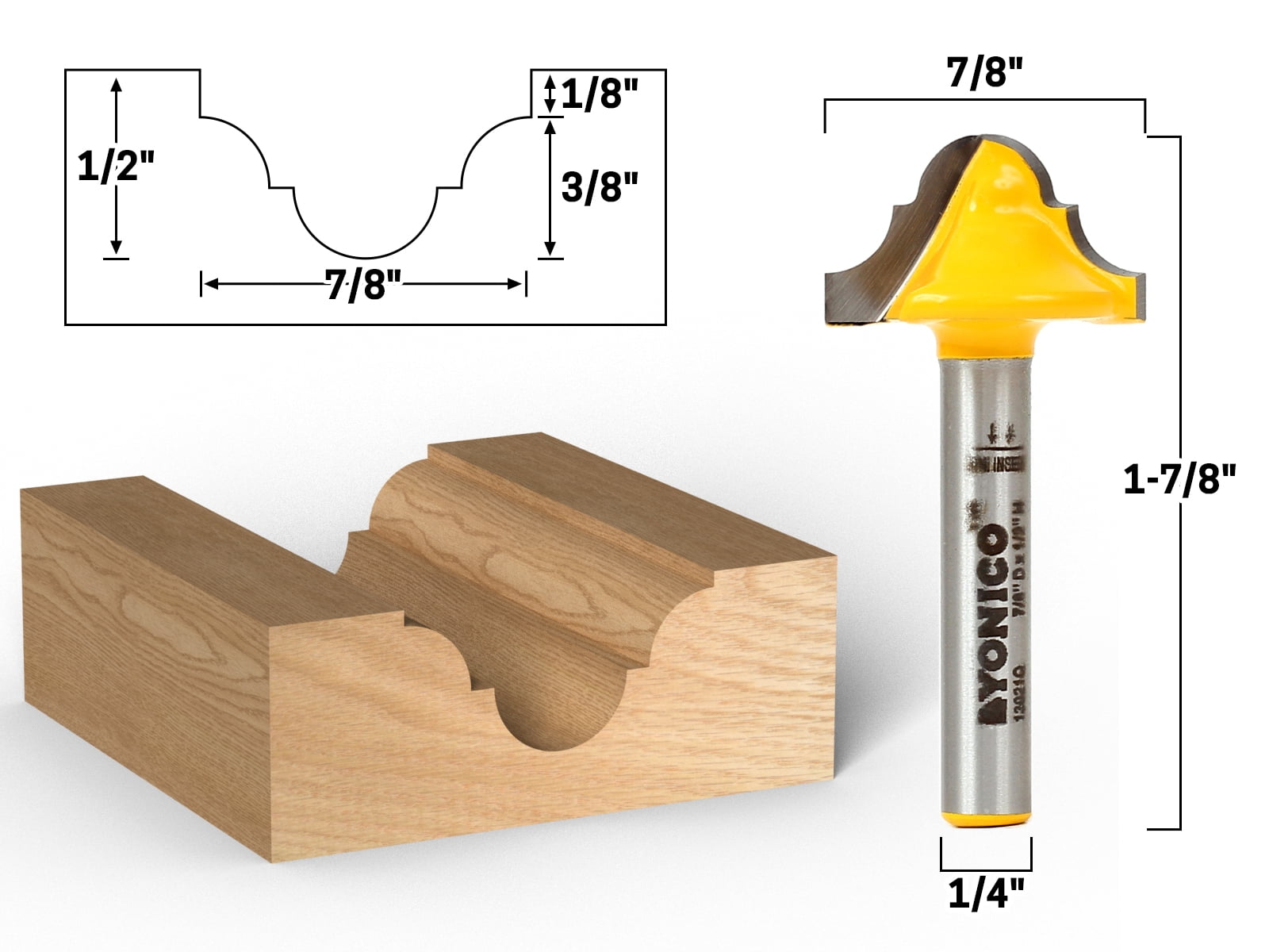 Whiteside SC23 Straight Router Bit - 3/8 Inch Cutting Diameter, 1 Inch Cutting Length, 1/2 Inch Shank