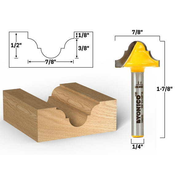 3/16" Radius Double Roman Ogee Groove Router Bit - 1/4" Shank - Yonico 13021q