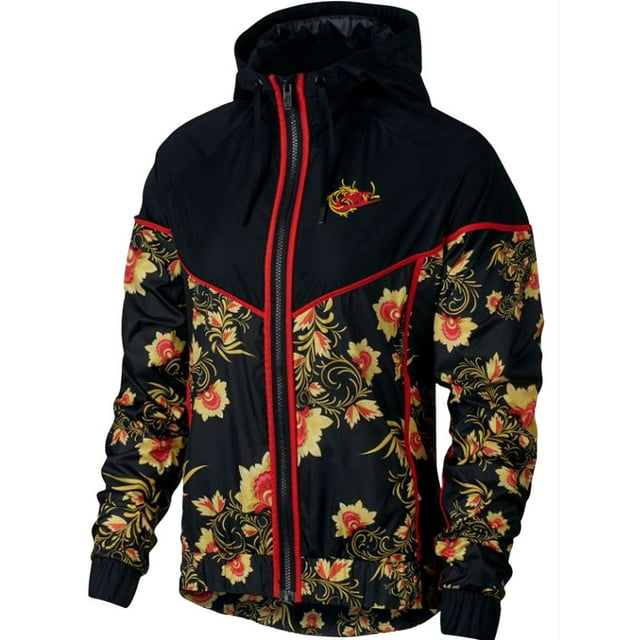 Nike Womens Sportswear Floral Print Windrunner Jacket Navy/Black New (Black,XS)