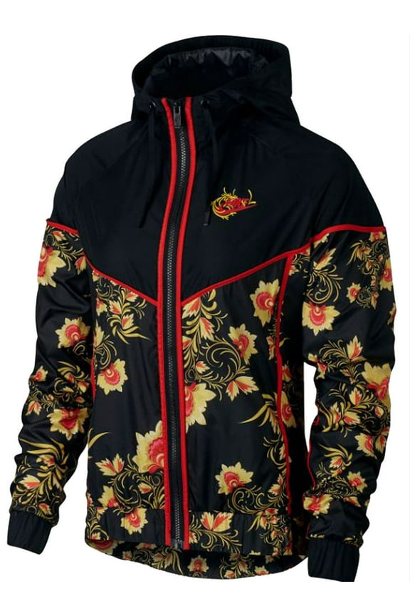 Womens Sportswear Floral Print Windrunner Jacket Navy/Black New (Black,XS)
