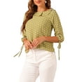 thumbnail image 4 of INSPIRE CHIC Women's Ruffled Neck Half Sleeve Sheer Summer Polka Dots Blouse Tops S Dusty Yellow, 4 of 6