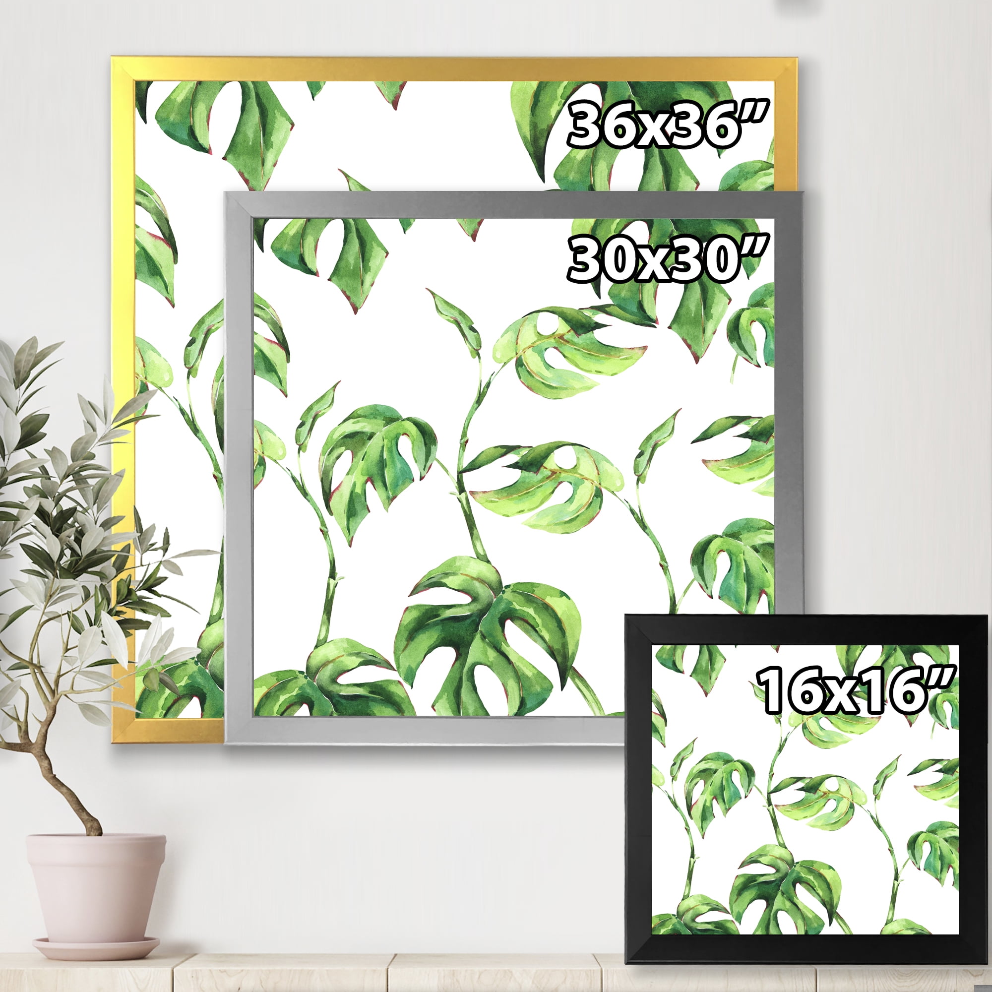 Designart 'Ancient Floral Tropical Leaves II' Tropical Framed Art Print
