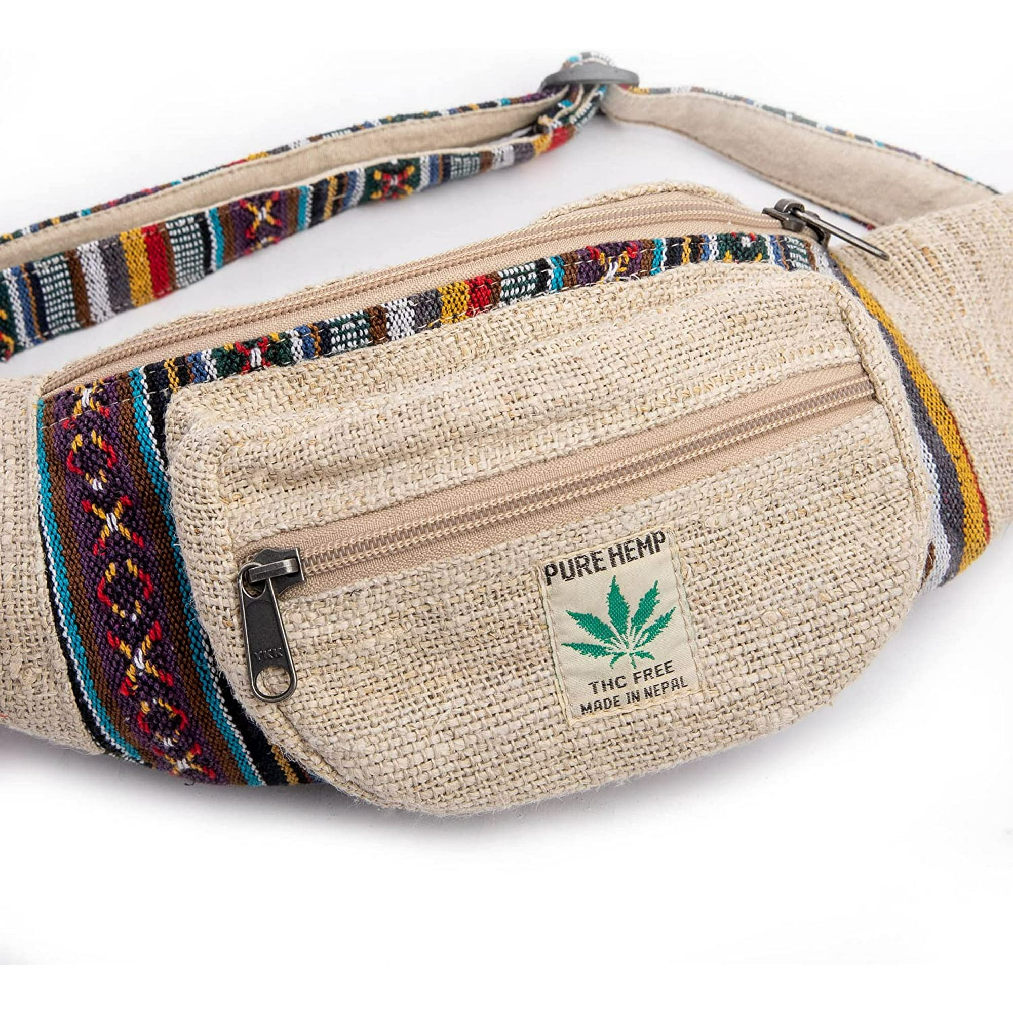 The Himalayan Bazaar Freakmandu Eco Friendly Boho Hippie Style Hemp Fanny Pack Hip Waist Bag For Hiking Running Jogging Beatnik