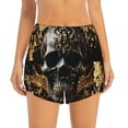 thumbnail image 2 of Susaid Gold Pattern Black Skull Print Women's High Waisted Running Shorts Quick Dry Athletic Gym Track Workout Shorts Zip Pocket-XX-Large, 2 of 7