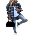 thumbnail image 3 of Women‘s Casual Lapel Plaid Long Sleeve Button Down Shacket Shirts Jacket Coat, 3 of 6