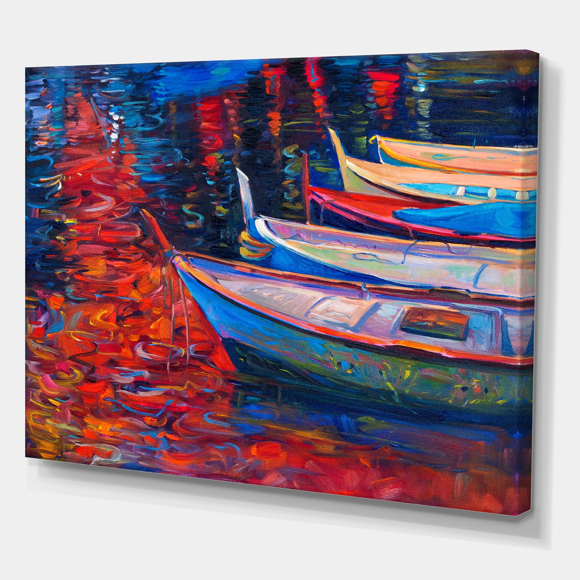 Designart ' Boats During Warm Sunset Resting On The Water IX ' Nautical & Coastal Canvas Wall Art Print