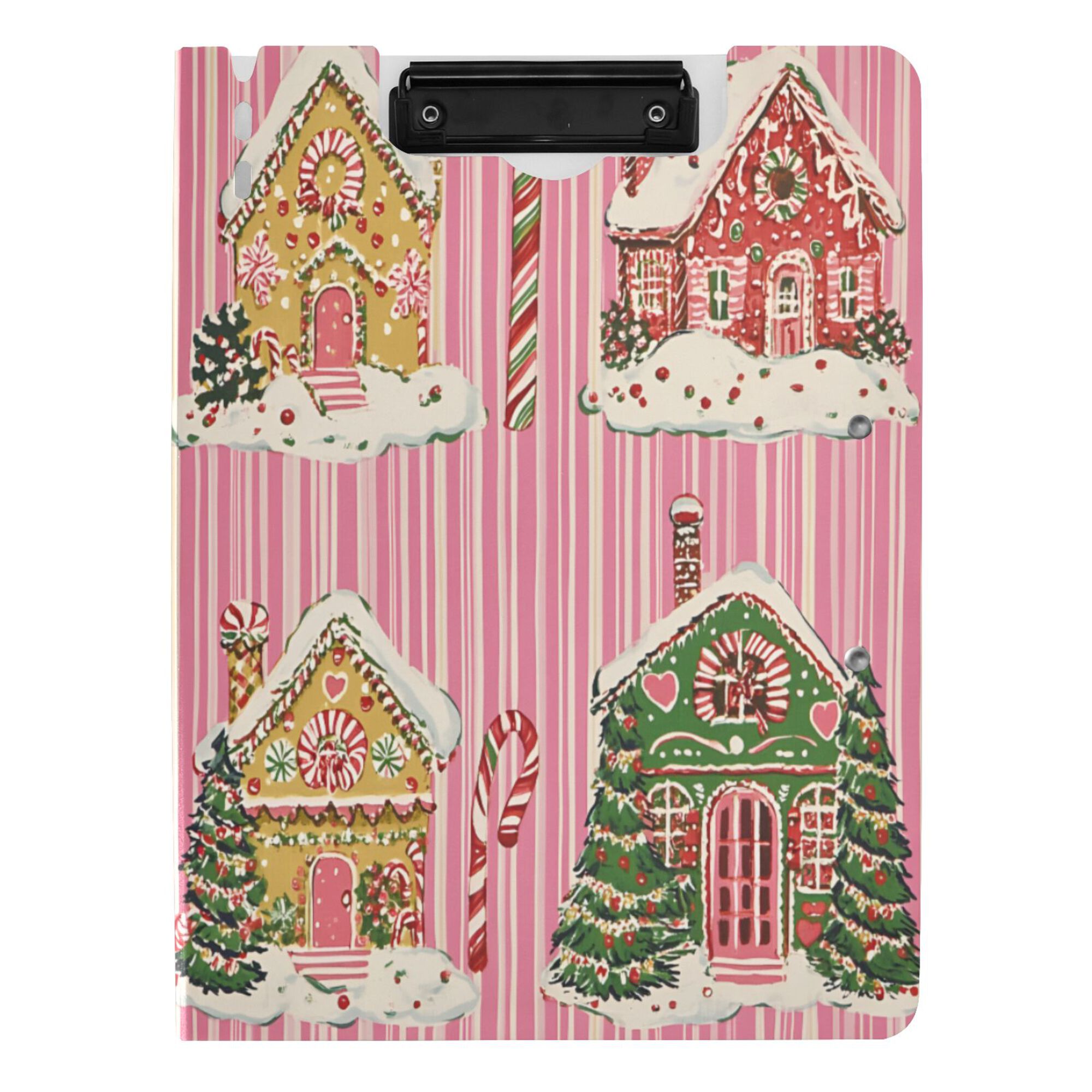 FORMRS A4 Clipboard Folder with Pen Holder Horizontal Foldable School Office Binder, Pink Christmas House