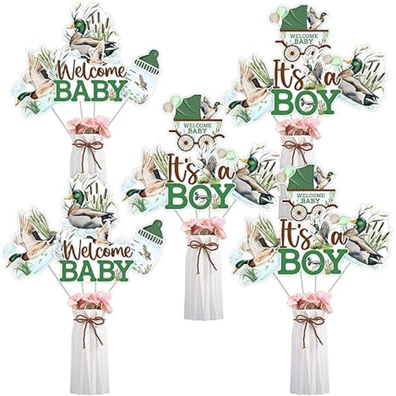 24pcs Mallard Duck Baby Shower Centerpiece, It's A Boy Welcome Baby Table Decorations, Duck Hunting Theme Birthday Gender Reveal Party Supplies