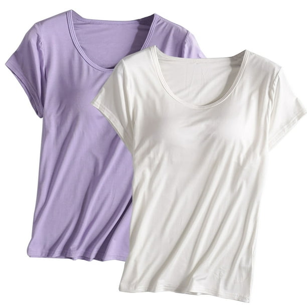 Pijama de manga corta para mujer, 2 piezas, color liso, cuello redondo, manga corta, con copa acolchada, ropa de casa, pijama de manga corta, pijama para mujer